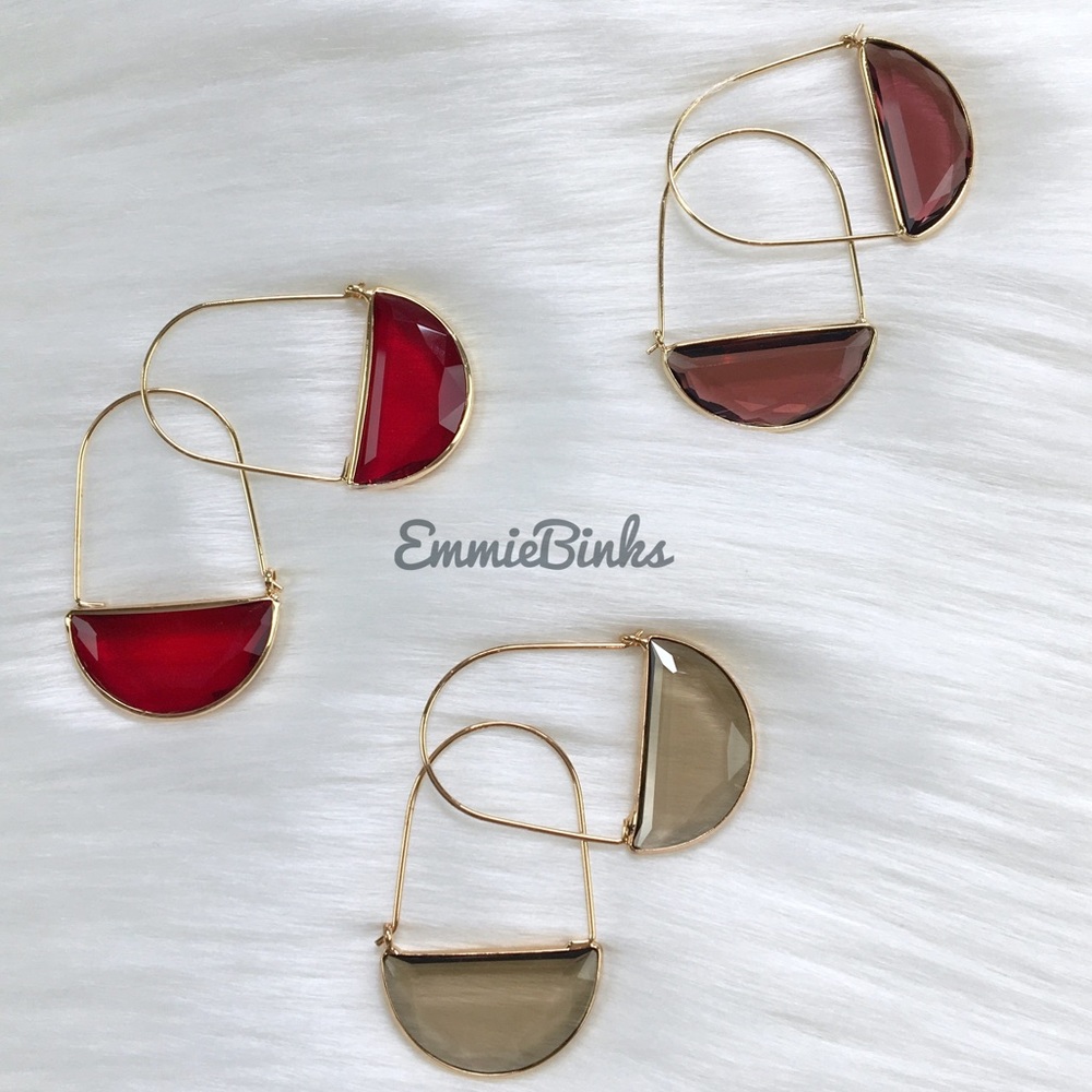✨3/$38  New Anthropologie Crescent Clear Glass Hoop Earrings ~ Threader - Picture 11 of 14